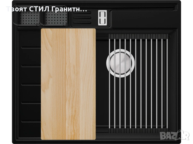 Черна гранитна кухненска мивка Сидни 620-45 Pocket Ergo Multilevel, снимка 2 - Мивки - 53813012