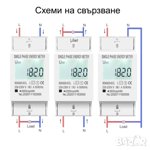 Контролен подотчетен монофазен електромер за DIN шина, 80A, снимка 5 - Други инструменти - 36337658