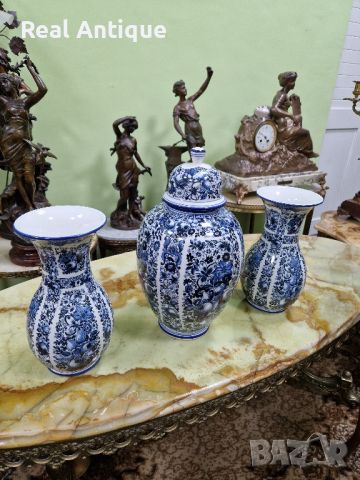 Уникален комплект антикварни колекционерски холандски порцеланови вази Delft , снимка 4 - Вази - 45220144
