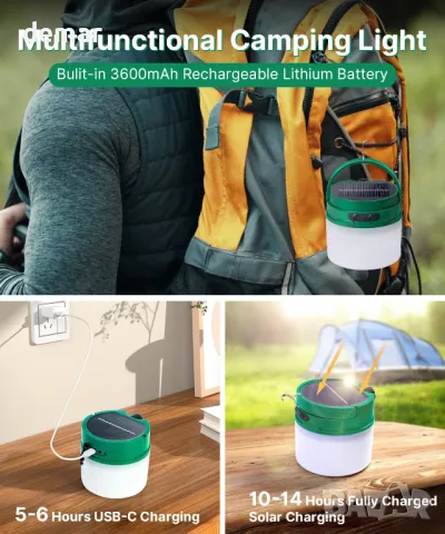 Къмпинг гирлянди - 2 в 1 соларни и USB акумулаторни, 3600mAh, 8 режима, водоустойчиви, 12 метра, снимка 4 - Лед осветление - 50290085