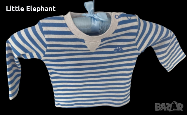 Блузка с дълъг ръкав за 12-18 мес момченце синьо и бежово райе"Tiny little car",Англия/нова