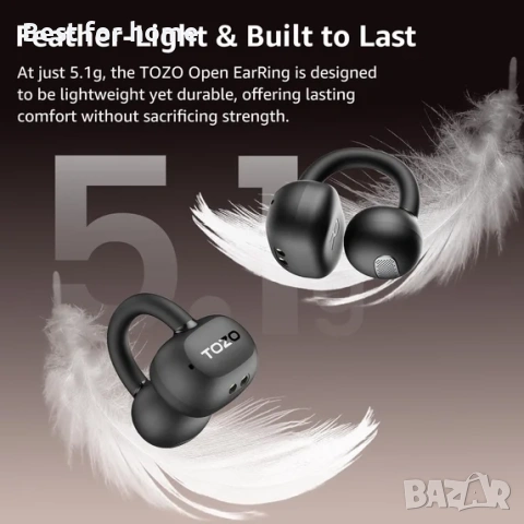 TOZO Леки отворени слушалки с щипка за уши, Bluetooth 5.4 слушалки с AI шумопотискащ микрофон, снимка 3 - Bluetooth слушалки - 54158300