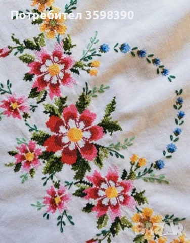 Памучна покривка с ръчна бродерия елипса 160×170 см., снимка 3 - Покривки за маси - 53848577