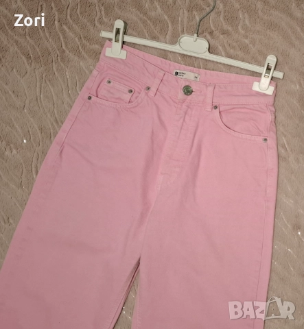 Розови дънки с висока талия и широк крачол ХС размер, снимка 2 - Дънки - 52871035
