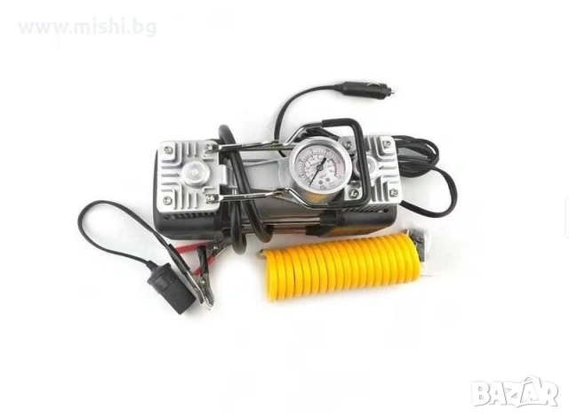 Комплект клин с компресор 12V 2 цилиндъра и 7 аксесоара за ремонт и помпане на гуми, снимка 3 - Аксесоари и консумативи - 54274954