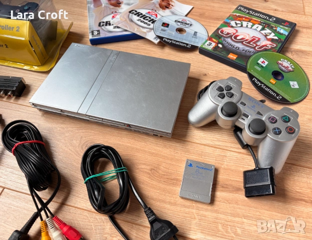 PS2 Slim Silver PlayStation 2 + подарък 6 игри и два контролера, снимка 3 - PlayStation конзоли - 53901236