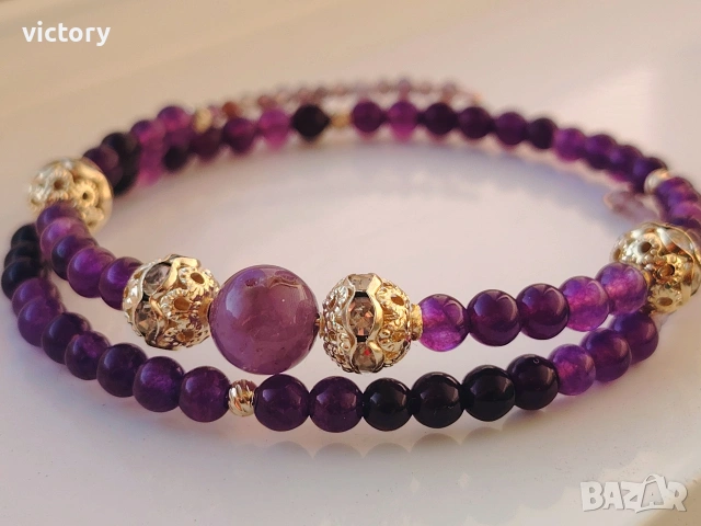 ✨ Amethyst Aura ✨ Ръчно изработена гривна с естествен аметист, снимка 4 - Гривни - 54093829
