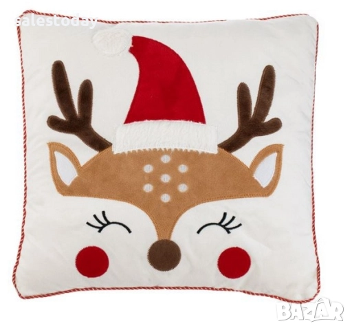 Възглавница за коледна декорация, бяла, еленче, 35x35см