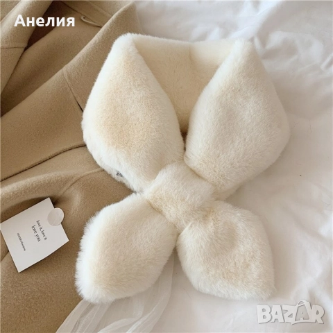 Пухкав дамски шал имитиращ заешка кожа, снимка 2 - Шалове - 52657480