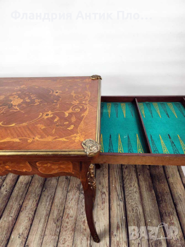 Старинна игрална маса с интарзия, снимка 7 - Антикварни и старинни предмети - 44975742