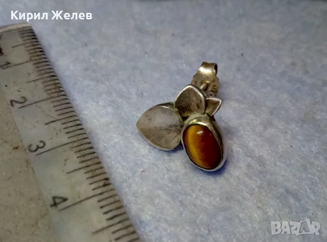 ФЛОРАЛНА СРЕБЪРНА ОБЕЦА ЦВЕТЕ СРЕБРО 925 с ПОЛИРАН КАМЪК ТИГРОВО ОКО ФИНА РЪЧНА ИЗРАБОТКА 48650, снимка 5 - Обеци - 49510734
