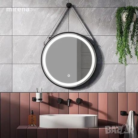 Кръгло огледало ЛЕД LED осветление, 50 см, стенно огледало 16