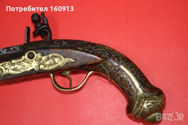 Кремъчен пистолет с орнаменти и сребро по цевта. Работещ., снимка 5 - Антикварни и старинни предмети - 52828988