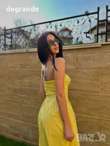 Жълта дълга рокля с прекрасно бюстие, снимка 3 - Рокли - 50870591