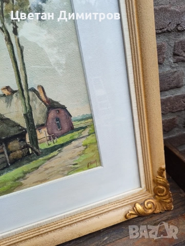 холандска акварелна картина с рустикален пейзаж, снимка 4 - Картини - 54083937