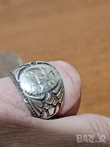Стар солиден сребърен пръстен с гема изображение на кентавър, снимка 4 - Пръстени - 52350045
