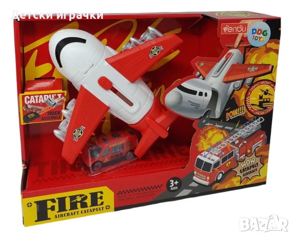 Комплект пожарна кола, самолет и катапулт за деца, снимка 2 - Образователни игри - 52620074
