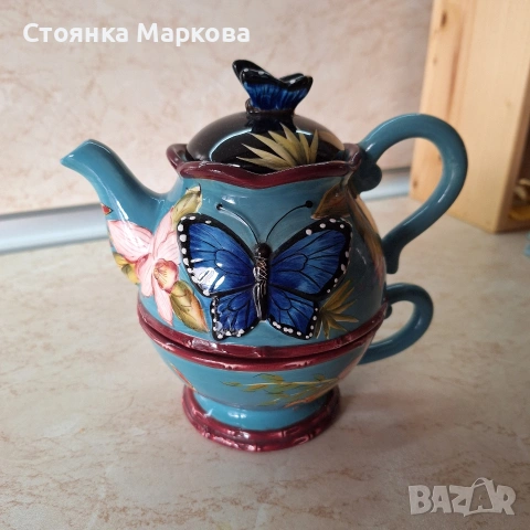 Красив керамичен комплект за чай, снимка 2 - Сервизи - 53245879