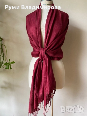 Тъмночервен шал/ вишнав/ бордо/ различни видове, с етикет, снимка 4 - Шалове - 43084461