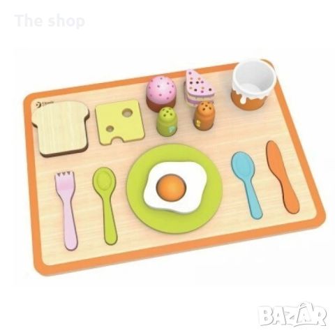 Детски дървен комплект закуска - зелен (004), снимка 1 - Образователни игри - 45631323