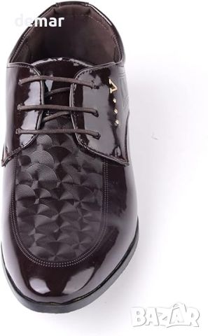 Мъжки официални обувки, гланцови, кожени, стилни, остри, кафяви, размер 45, снимка 3 - Официални обувки - 46308011