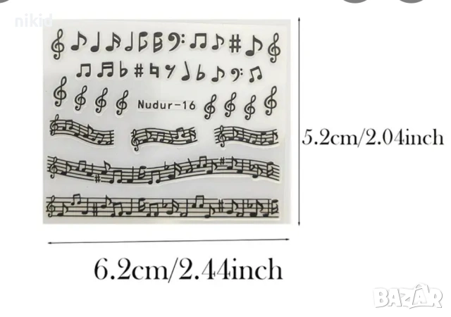 12 бр музикални ноти музика самозалепващи лепенки ваденки за нокти маникюр декорация слайдери, снимка 3 - Продукти за маникюр - 54034303