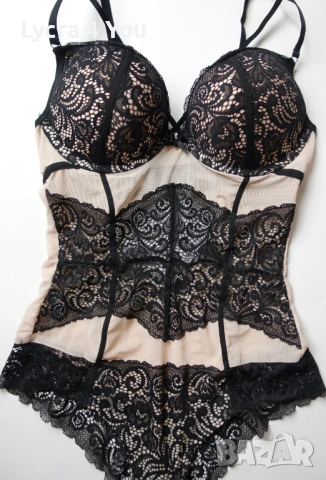 Secret Possessions EU 75C (B) луксозно телесно боди с черна дантела, снимка 3 - Бельо - 54140195