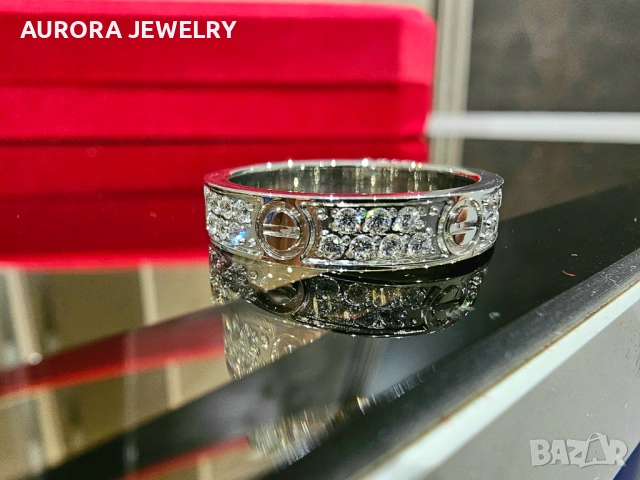 CARTIER Love Band White Gold Paved Diamonds Пръстен, снимка 3 - Пръстени - 52870389
