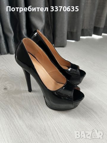 Дамски черни високи обувки на висок ток, 38 номер