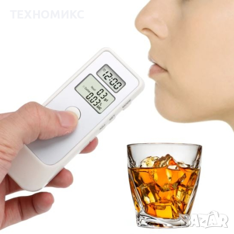Дигитален тестер за алкохол в кръвта, бърза реакция, функция часовник, таймер, бял - AT002
