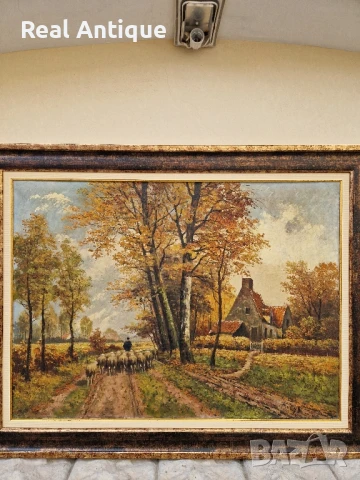 Уникална голяма антикварна белгийска картина масло върху платно , снимка 3 - Картини - 50979142