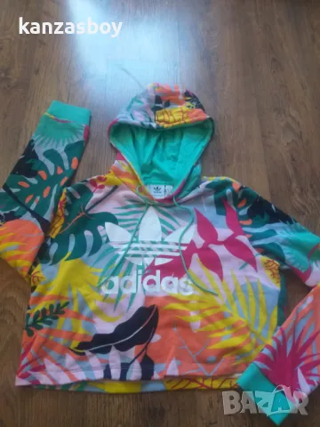 Adidas Originals Tropicalage Cropped Hoodie - страхотно дамско горнище КАТО НОВО L, снимка 6 - Блузи с дълъг ръкав и пуловери - 47655390