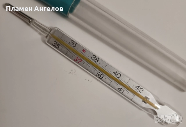 Стар живачен, немски термометър за измерване на телесна температура. , снимка 6 - Уреди за диагностика - 52796586