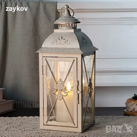 TRIROCKS Винтидж свещник, висок 34 см, декоративни висящи фенери с прозрачно стъкло, снимка 1