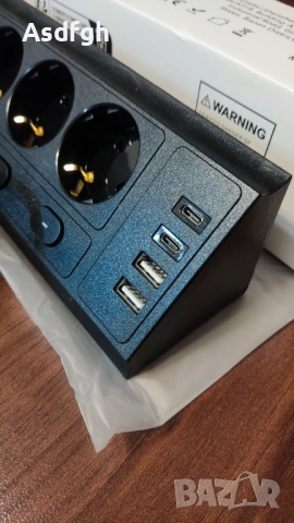 8-в-1 EU 4-портов удължителен кабел с 1.5 м кабел, 4 АС контакта, 2 USB и 2 Туре-С порта, кътен удъл, снимка 4 - Друга електроника - 53539531