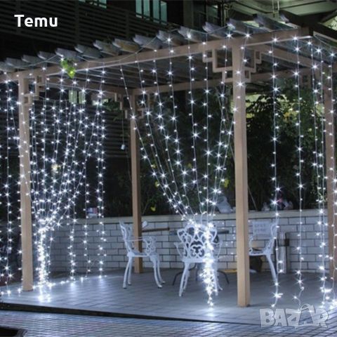 Коледна украса - LED светеща завеса, 300x60 см. Цветове - жълт и многоцветен