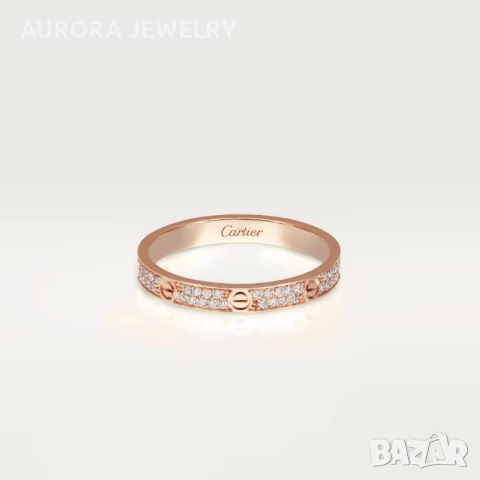 CARTIER Love Band Rose Gold Paved Diamonds Small Model Пръстен, снимка 8 - Пръстени - 52843805