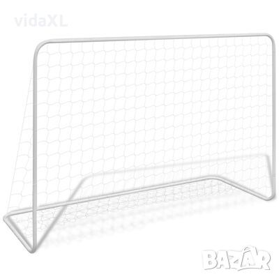 vidaXL Футболна врата с мрежа, 182x61x122 см, стомана, бяла（SKU:90684