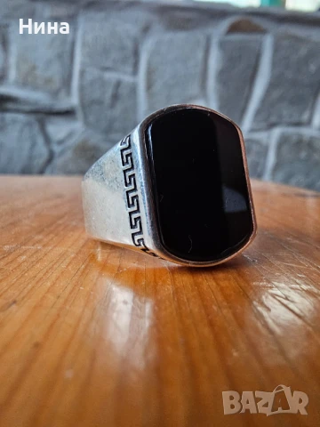 Мъжки сребърен пръстен с оникс, снимка 4 - Пръстени - 51317004