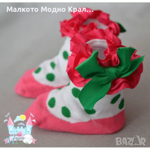 Чорапки със зелени точки, снимка 3 - Бебешки чорапи - 51574831