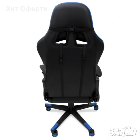 Геймърски стол за релакс с масаж и подложка за крака – син, снимка 5 - Столове - 53249572