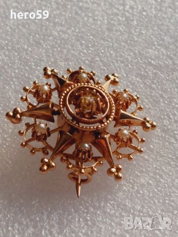 Антикварна златна брошка с перли,злато585., снимка 2 - Колиета, медальони, синджири - 46475360