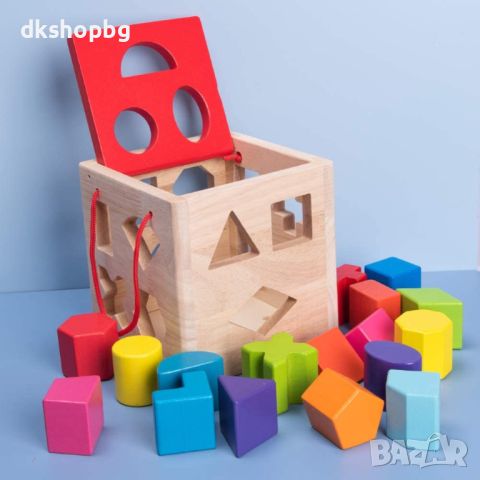 3582 "Дървеният куб с отвори и геометрични фигури, снимка 6 - Образователни игри - 45792033