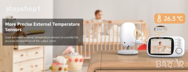 BOIFUN Video Baby Monitor камера, нощно виждане, без WiFi, ECO режим, 3,2-инчов IPS екран, двупосочн, снимка 3 - Комплекти за видеонаблюдение - 46659139