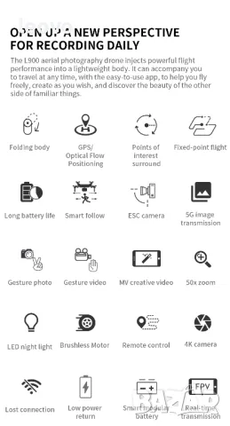 Дрон L900 SE MAX, с лазерен сензор, 3 батерии, кейс.  Българско упътване, снимка 5 - Дронове и аксесоари - 43754824