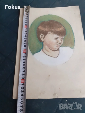Стара майсторска рисунка с пастели - картина портрет момче, снимка 5 - Антикварни и старинни предмети - 53285801