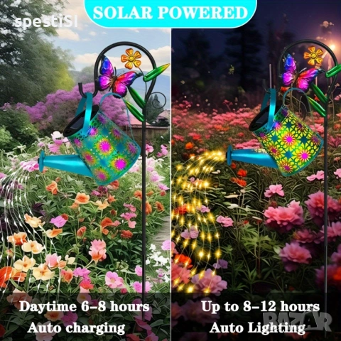 Соларна лампа за градина Лейка с LED светлини и стойка - КОД 4978, снимка 2 - Градински мебели, декорация  - 53954688