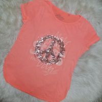 УНИКАЛНИ Блузи в неонов оранжев цвят с щампа със сребристо-златисти пайети до 3ХЛ, снимка 2 - Тениски - 45445095
