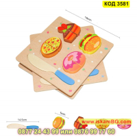 Детски комплект храни за рязане придружени с нож и дъска от дърво - КОД 3581, снимка 5 - Образователни игри - 45053227