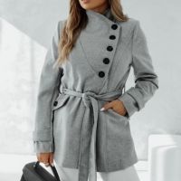 Елегантно палто с копчета в сиво  , снимка 1 - Палта, манта - 45414771